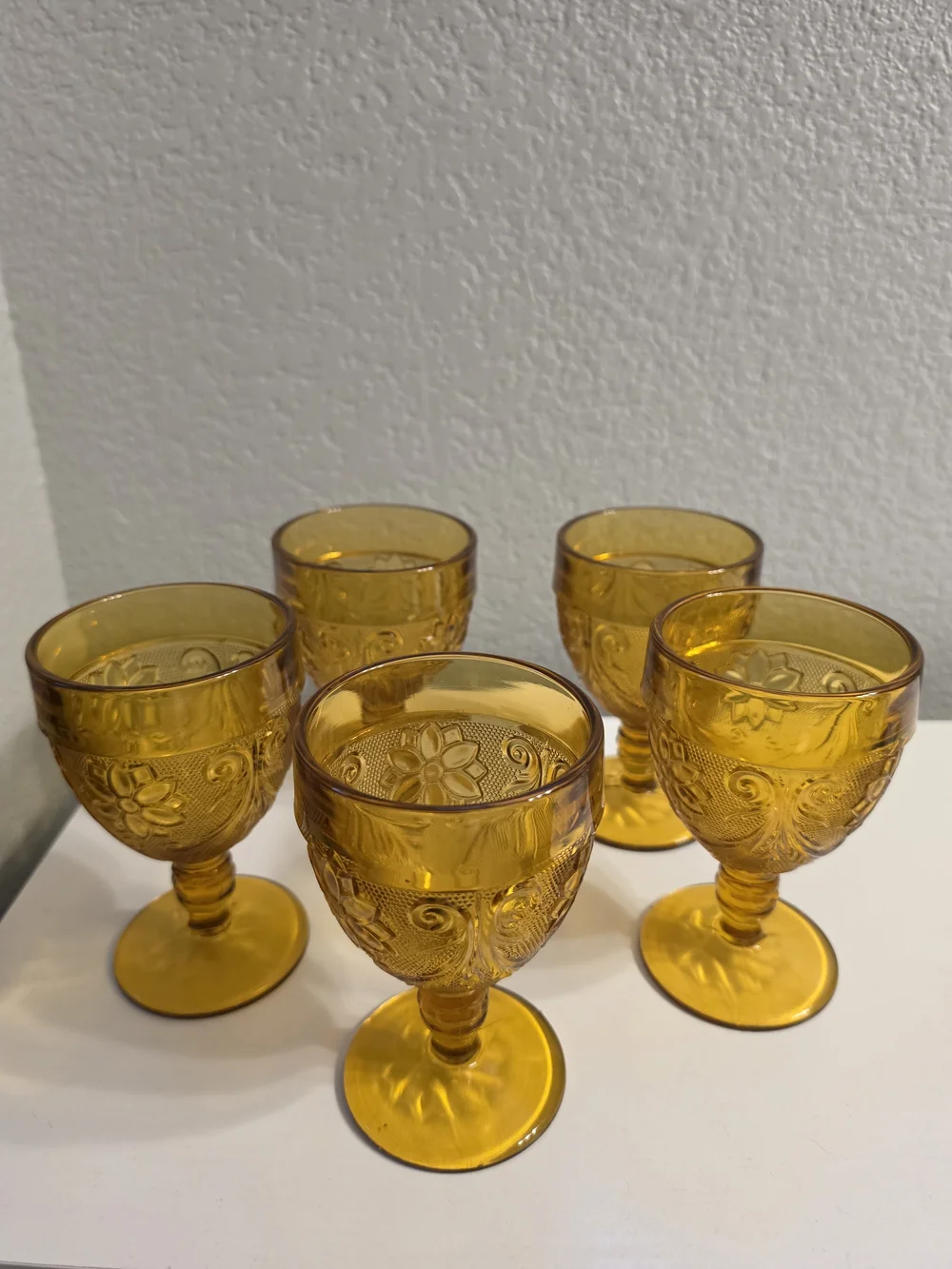 Indiana Glass Amber Embossed Goblets - Set of 5